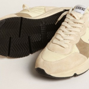 Golden Goose Running Sole LTD Sneakers In Cream Nylon And Suede With A Glitter Star GWF00215.F004025.15416