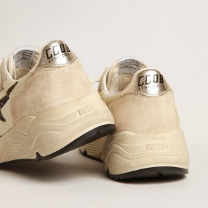 Golden Goose Running Sole LTD Sneakers In Cream Nylon And Suede With A Glitter Star GWF00215.F004025.15416