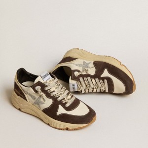 Golden Goose Running Sole LTD Sneakers In Nappa And Brown Suede With A Swarovski Crystal Star GWF00126.F005153.82496