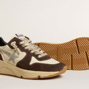 Golden Goose Running Sole LTD Sneakers In Nappa And Brown Suede With A Swarovski Crystal Star GWF00126.F005153.82496