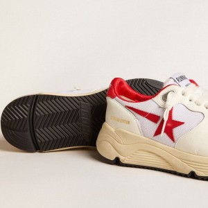 Golden Goose Running Sole LTD Sneakers In White Nappa And Nylon With A Red Leather Star GWF00126.F006056.10350