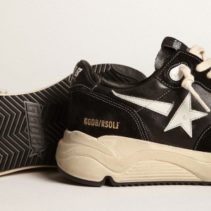 Golden Goose Running Sole Sneakers In Black Nappa Leather And Suede With A White Star GMF00126.F003775.90352