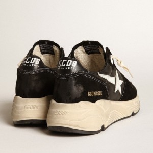 Golden Goose Running Sole Sneakers In Black Nappa Leather And Suede With A White Star GMF00126.F003775.90352