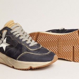 Golden Goose Running Sole Sneakers In Blue Nylon With White Printed Star GMF00215.F004035.50749