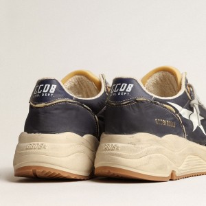 Golden Goose Running Sole Sneakers In Blue Nylon With White Printed Star GMF00215.F004035.50749