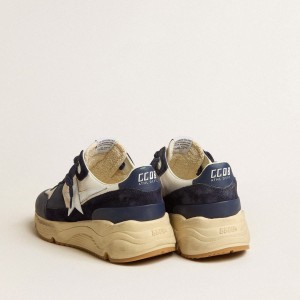 Golden Goose Running Sole Sneakers In Cream Mesh And Blue Leather With A White Leather Star GMF00671.F005279.50823