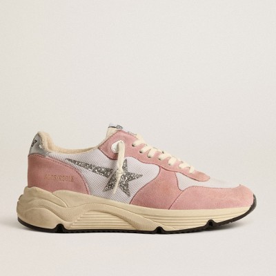 Golden Goose Running Sole Sneakers In Gray Mesh And Suede With Silver Glitter Star GWF00215.F004524.25648