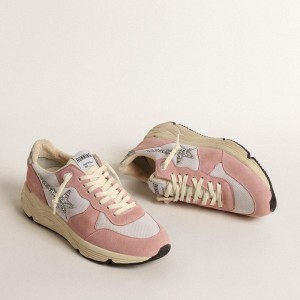 Golden Goose Running Sole Sneakers In Gray Mesh And Suede With Silver Glitter Star GWF00215.F004524.25648