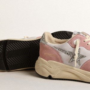 Golden Goose Running Sole Sneakers In Gray Mesh And Suede With Silver Glitter Star GWF00215.F004524.25648