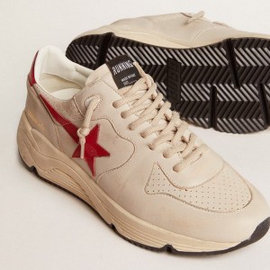 Golden Goose Running Sole Sneakers In Gray Nappa Leather With Red Nappa Leather Star And Heel Tab GMF00126.F006038.60527