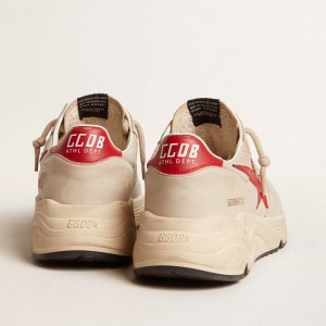 Golden Goose Running Sole Sneakers In Gray Nappa Leather With Red Nappa Leather Star And Heel Tab GMF00126.F006038.60527