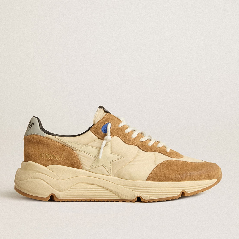 Golden Goose Running Sole Sneakers In Ivory Nylon And Tobacco Suede GMF00272.F005265.15537