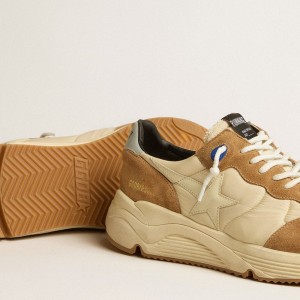 Golden Goose Running Sole Sneakers In Ivory Nylon And Tobacco Suede GMF00272.F005265.15537