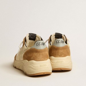 Golden Goose Running Sole Sneakers In Ivory Nylon And Tobacco Suede GMF00272.F005265.15537