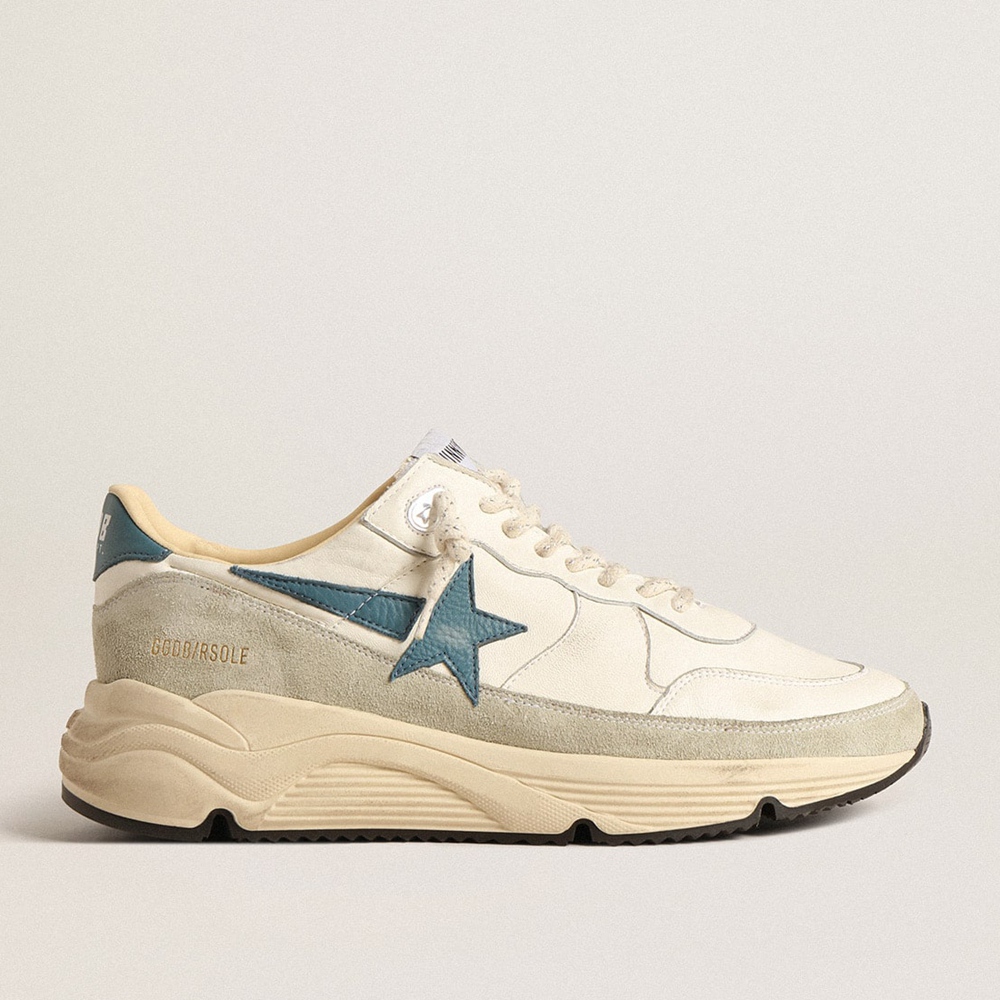 Golden Goose Running Sole Sneakers In Nappa With Blue Leather Star And Suede Insert GMF00350.F004595.11512