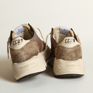 Golden Goose Running Sole Sneakers In Olive Green Mesh And Leather With Cream Star GMF00272.F003249.35812