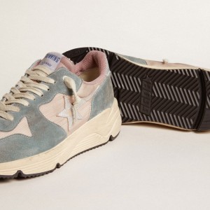 Golden Goose Running Sole Sneakers In Pink Nylon And Light-blue Suede With Silver Leather Star GWF00126.F006054.60530