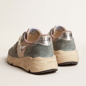 Golden Goose Running Sole Sneakers In Pink Nylon And Light-blue Suede With Silver Leather Star GWF00126.F006054.60530