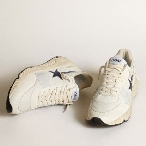 Golden Goose Running Sole Sneakers In White Mesh And Nappa Leather With A Blue Star GMF00215.F003443.81225