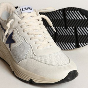 Golden Goose Running Sole Sneakers In White Mesh And Nappa Leather With A Blue Star GMF00215.F003443.81225