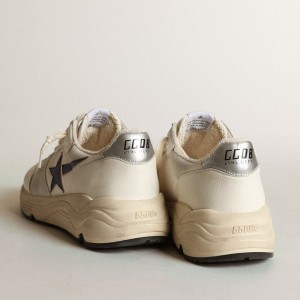 Golden Goose Running Sole Sneakers In White Mesh And Nappa Leather With A Blue Star GMF00215.F003443.81225