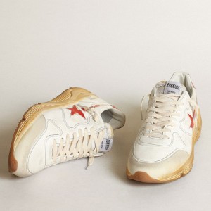 Golden Goose Running Sole Sneakers With Leather Star And Heel Tab With Red Print GMF00126.F003460.10575