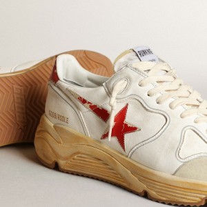 Golden Goose Running Sole Sneakers With Leather Star And Heel Tab With Red Print GMF00126.F003460.10575