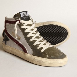 Golden Goose Silver Slide Sneakers With A Black Leather Star And Glitter Flash GWF00115.F003368.81814