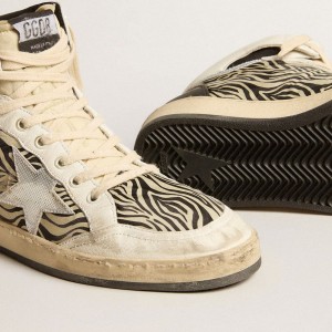 Golden Goose Sky-Star LAB Sneakers In Zebra Nappa With Textured Silver Leather Star GMF00230.F005069.82471