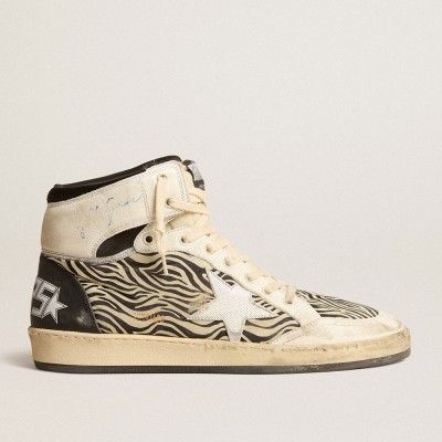 Golden Goose Sky-Star LAB Sneakers In Zebra Nappa With Textured Silver Leather Star GWF00230.F005069.82471