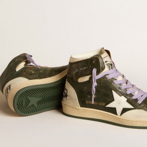 Golden Goose Sky-Star Pro Sneakers In Green Leather With White Star GMF00468.F005816.35889