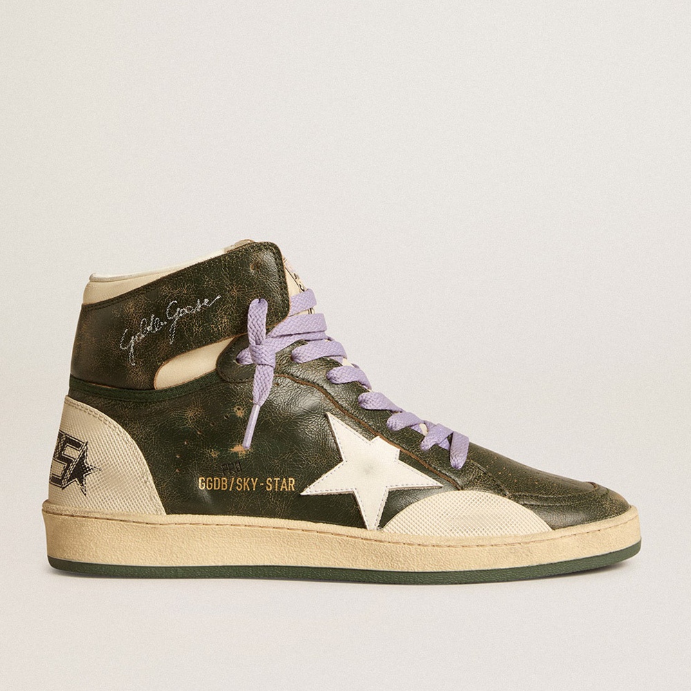 Golden Goose Sky-Star Pro Sneakers In Green Leather With White Star GWF00468.F005816.35889