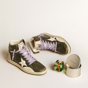 Golden Goose Sky-Star Pro Sneakers In Green Leather With White Star GWF00468.F005816.35889