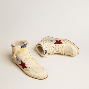 Golden Goose Sky-Star Sneakers In Beige Nylon And Nappa With Pomegranate Suede Star GMF00230.F005249.82514