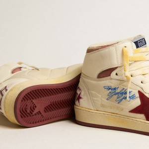 Golden Goose Sky-Star Sneakers In Beige Nylon And Nappa With Pomegranate Suede Star GMF00230.F005249.82514