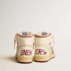 Golden Goose Sky-Star Sneakers In Beige Nylon And Nappa With Pomegranate Suede Star GMF00230.F005249.82514