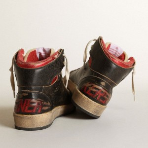 Golden Goose Sky-Star Sneakers In Black Glossy Leather With Red Star GWF00230.F003285.90235