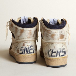 Golden Goose Sky-Star Sneakers In Cream-colored Nylon And Leather With Blue Suede Star GMF00230.F003339.10357