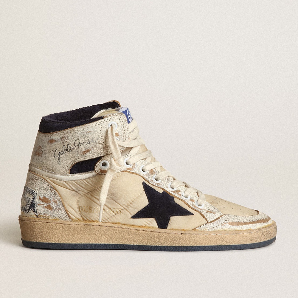 Golden Goose Sky-Star Sneakers In Cream-colored Nylon And White Leather GWF00230.F003339.10357