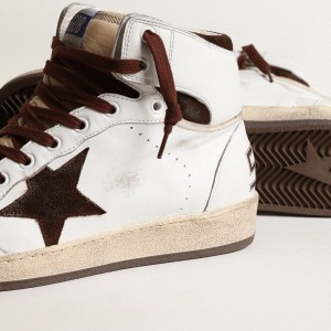 Golden Goose Sky-Star Sneakers In White Nappa Leather With A Chocolate Suede Star GMF00230.F004005.11362