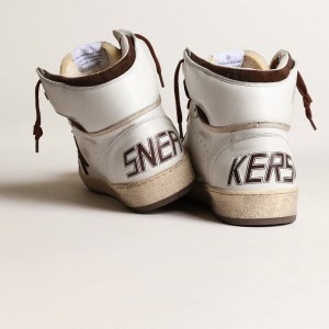 Golden Goose Sky-Star Sneakers In White Nappa Leather With A Chocolate Suede Star GMF00230.F004005.11362