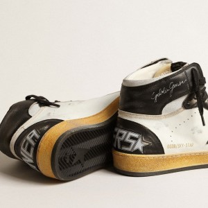 Golden Goose Sky-Star Sneakers In White Nappa Leather With Black Leather Star GMF00230.F004076.10432