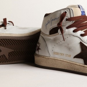 Golden Goose Sky-Star Sneakers In White Nappa Leather With Chocolate Suede Star GWF00230.F004005.11362