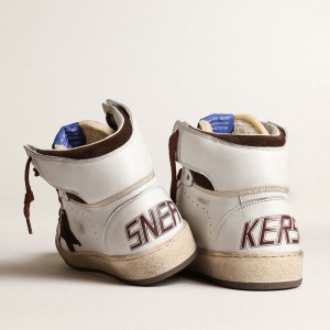 Golden Goose Sky-Star Sneakers In White Nappa Leather With Chocolate Suede Star GWF00230.F004005.11362