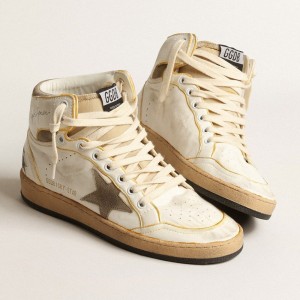 Golden Goose Sky-Star Sneakers In White Nappa Leather With Dove-gray Suede Star GMF00230.F004089.10961