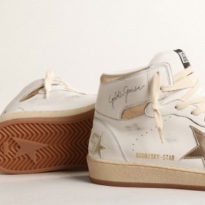 Golden Goose Sky-Star Sneakers In White Nappa Leather With Gold Metallic Leather Star And Heel Tab GWF00230.F004633.11522