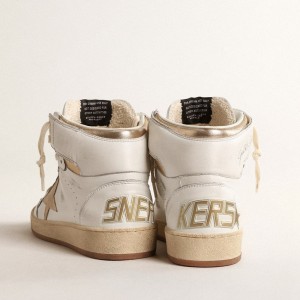 Golden Goose Sky-Star Sneakers In White Nappa Leather With Gold Metallic Leather Star And Heel Tab GWF00230.F004633.11522