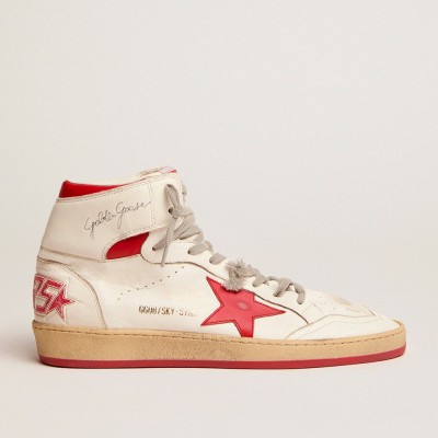 Golden Goose Sky-Star Sneakers In White Nappa With Red Star And Heel Tab GWF00230.F002190.10350