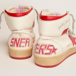 Golden Goose Sky-Star Sneakers In White Nappa With Red Star And Heel Tab GWF00230.F002190.10350