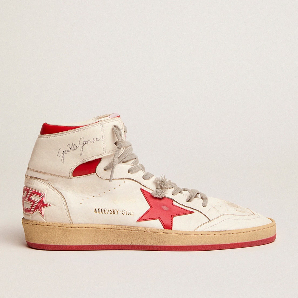 Golden Goose Sky-Star Sneakers With Signature On The Ankle And Red Inserts GMF00230.F002190.10350